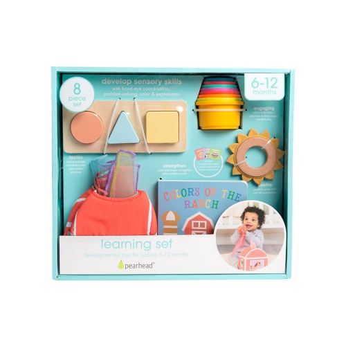 Pearhead Learning Kit for Babies 6+ Months, 8 in 1 Learning Educational Set for Babies, Play Set for Early Development and Motor Skills, Montessori Toys for Babies 6+ Months