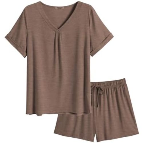 Ekouaer Pajamas Set Women's Short Sleeve Loungewear 2 Piece PJ Shorts Sets Soft Sleepwear with Pockets S-XXL