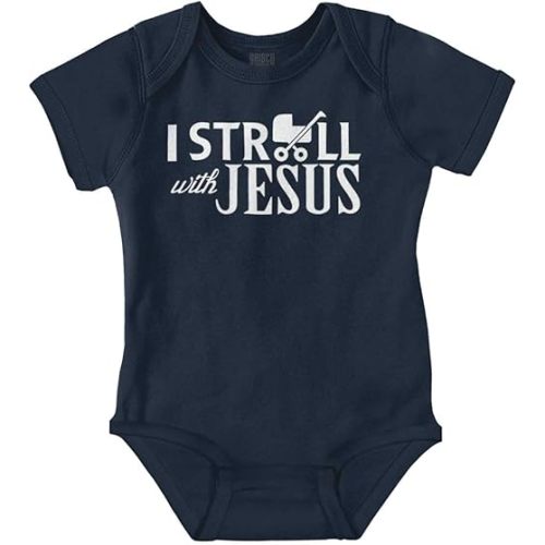 Brisco Brands I Stroll Jesus Christian Religious Baby Romper Boys or Girls