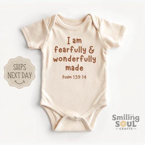 I Am Fearfully and Wonderfully Made Baby Bodysuit, Christian Infant Gift, Bible Verse Psalm 139:14, Religious Baby Outfit, Newborn Romper