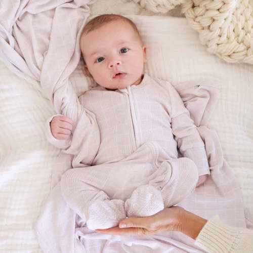 Sloane's Squares Bamboo Waffle Zipper Footie