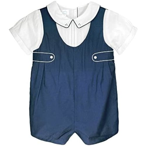 Petit Ami Baby Boys’ Shortall with Pintucks and Side Tabs