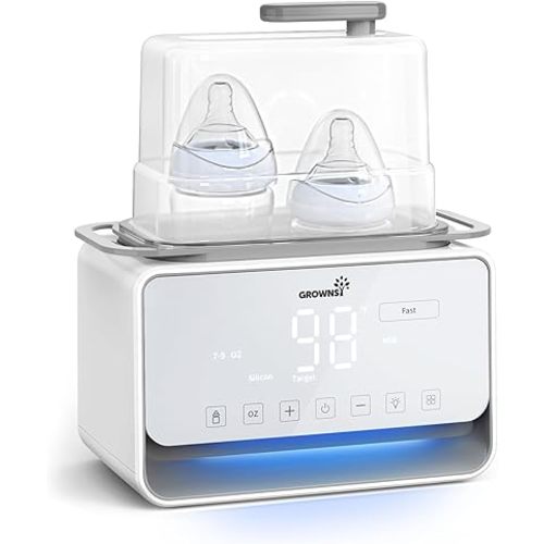 GROWSNY Fast Baby Bottle Warmer, 12-in-1 Milk Warmer With Steam and Water Bath Warming Modes for Breastmilk &Formula, With Thaw, Food Heating, Steri-lize, Egg Boil Function, Fits Most Types of Bottles