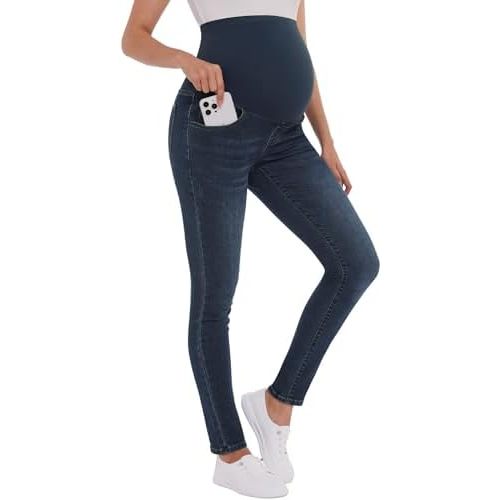 POSHGLAM Women's Maternity Jeans Over Belly Skinny Denim Jeggings Comfy Stretch Pregnancy Pants