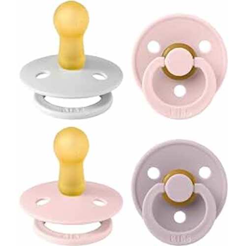 BIBS Colour Soother 4-Pack | BPA Free Dummy Pacifier | Round Nipple | Natural Rubber Latex | Made in Denmark | Size 6-18 Months | Haze Mix
