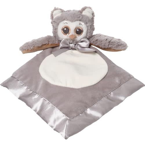 Bearington Baby Lil’ Owlie Snuggler, 15 Inch Gray Owl Plush Stuffed Animal Security Blanket Lovey for Babies