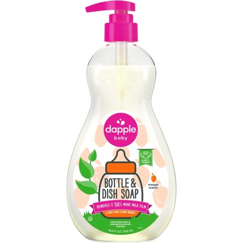 Dapple Baby Fragrance Free Bottle & Dish Soap - (3 Pack) 16.9 fl oz - Cleans Baby Bottles, Sippy Cups, Pacifiers, Breast Pumps, & More - Gently Removes Milk Film & Odors - Includes 1 Pump