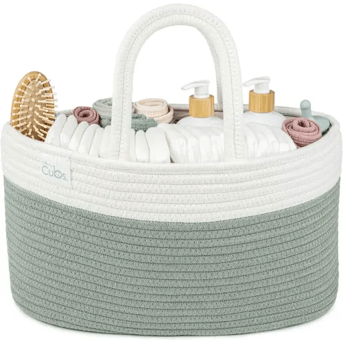 Comfy Cubs Diaper Caddy Organizer- Large Portable Baby Diaper Caddy Nursery Storage Bin and Car Travel Basket - Tote Bag with Dividers for Diapers & Wipes, Sage