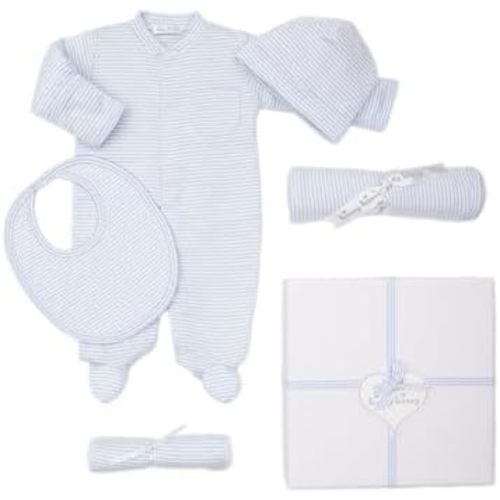 kissy kissy Baby Boys and Girls 100% Pima Cotton Simple Stripes 5-Piece Gift Set w/Gift Box