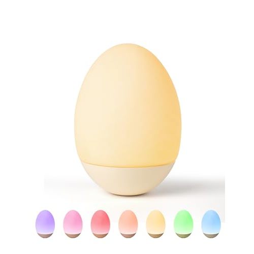 NICKLUC Baby Night Light for Nursery: Egg Touch LED Night Lights Stepless Dimming with Warm White and 7 RGB Colors Rechargeable Portable for Infant and Kids Bedroom Breastfeeding Sleep Aid Tap Lamp