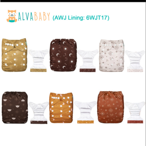 (All packs) AWJ Cloth Diapers 6 Pack with 6pcs 4-Layer-Bamboo-Inserts One Size Adjustable Washable Reusable Pocket Cloth Diapers for Summer