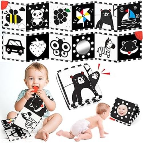 Black and White Baby Toys - High Contrast Baby Toys for Newborn Brain Development - Tummy Time Toys - Soft Baby Book - Infant Sensory Toy 0-3-6-12 Months - Visual Stimulation Montessori Toy Gift