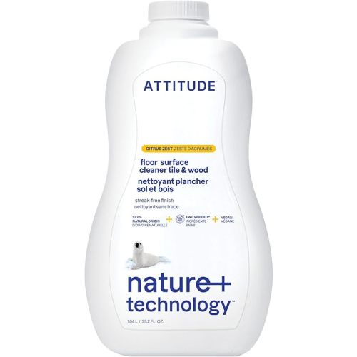 ATTITUDE Floor Surface Cleaner for Tile and Wood, EWG Verified, Streak-Free, Vegan and Cruelty-free Household Cleaning Products, Citrus Zest, 35.2 Fl Oz