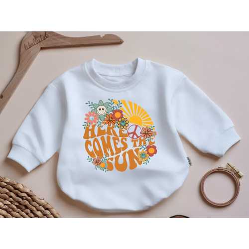 Here Comes The Sun Romper, Summer Baby Bodysuit, Cute Beatles Clothes, Boho Baby Bodysuit, Baby Clothes, Baby Shower Gift, Newborn Clothes