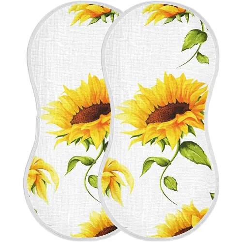 Muslin Baby Burp Cloths Set of 1, Soft Absorbent Big Sunflower Muslin Washcloths, Bibs, Face Towel for Newborn Boys Girls, 22 x 11 Inch