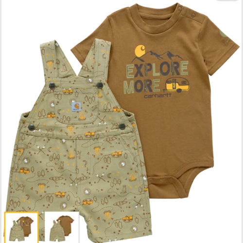 Boys' 2-Piece Short Sleeve Bodysuit & Canvas Printed Shortall Set (Infant) | 9M | Carhartt