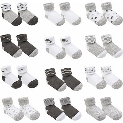 Baby Socks 12 Pairs - Non-Slip Infant Grip for Newborns & Toddlers 0-6 Months, Boys & Girls, Safe for Walking