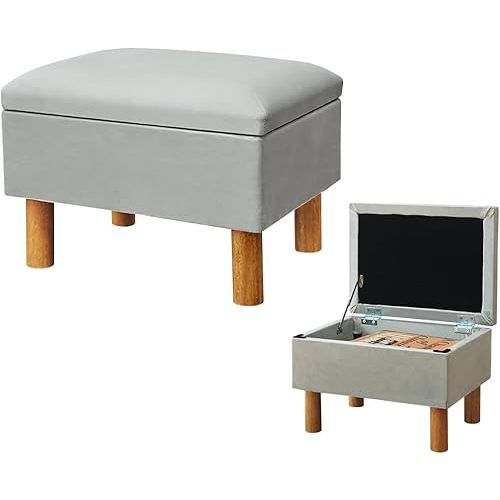 lumizone Small Ottoman with Storage Footstool Compact Foot Rest Stool for Living Room Under-Desk Entryway or Bedroom 10.63" Low-Height Storage Ottoman Cube Lightweight & Stylish (Gray)