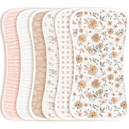 Konssy Muslin Baby Burp Cloths Sets for Unisex- 6 Pack Large 100% Cotton Burping Clothes for Newborn, Baby Girls and Boys