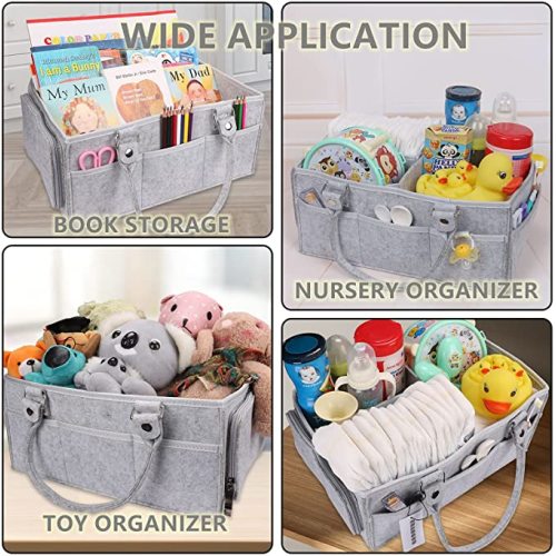 Baby Diaper Caddy Organizer with Handle Gender Neutral Baby Stuff Large Nursery Storage Bin Basket Portable Tote Bag Car Organizer Newborn Essentials Baby Registry Must Haves Item Grey - grey
