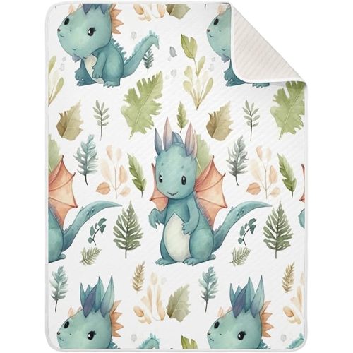 Cute Dragon Baby Blanket for Girls Boys Soft Warm Reversible Infant Newborn Toddler Receiving Blanket Unisex Travel Throw Blanket for Crib Stroller Nursery Theme Decor, 30x40 inch