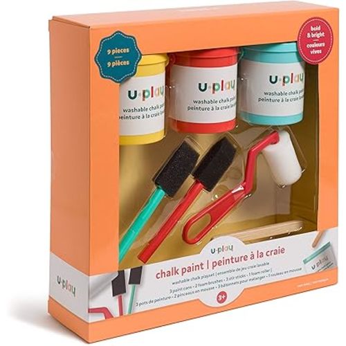 U Brands U Play Chalk Paint Playset for Kids, Washable, Multicolored, 9 Pieces