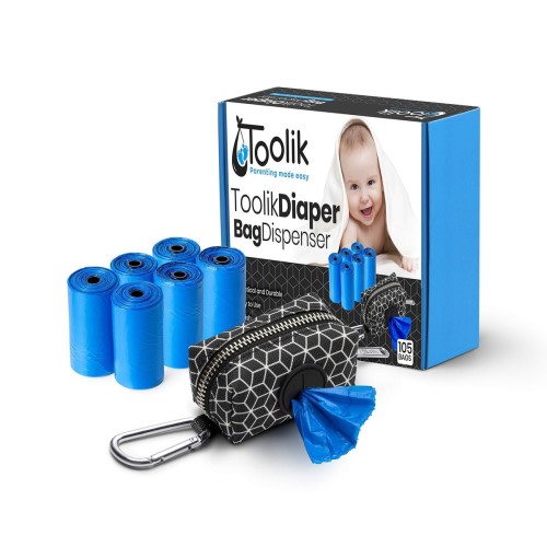 Toolik Diaper Bag Dispenser with 105 Disposable Unscented Waste Bags (7 Refil...