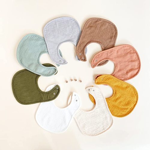 Konssy Muslin Baby Bibs 8 Pack Baby Bandana Drool Bibs Cotton for Unisex Boys Girls, 8 Solid Colors Set for Teething and Drooling - Neutral