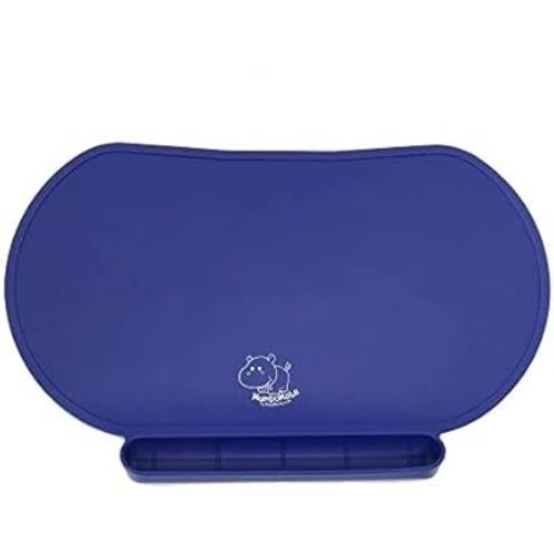 Silicone Children's Place Mat - Baby Mumbo | Food-Grade Quality with Unique Raised Edges for Spill Prevention | Lightweight, Portable, and Spill-Proof Tray (Newborn Navy)