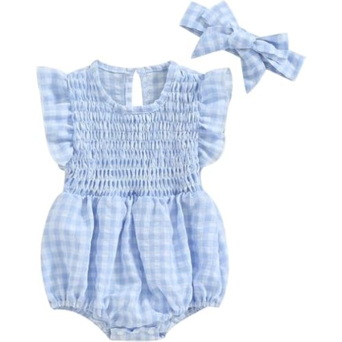Newborn Baby Girl Bodysuit Sleeveless Halter Frill Romper One-piece Jumpsuit with Headband Summer Clothes Set