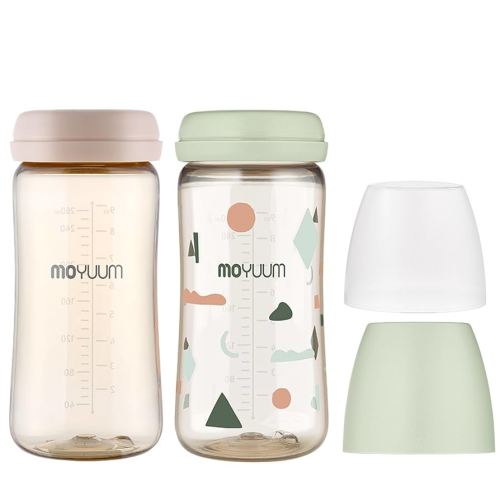 MOYUUM Anti-Colic All in One Baby Bottle No Nipple Set, 2 Pack Cloud Edition, Anti-Colic, Natural Feel, Non-Tip Stable Base, Easy to Clean, 2 Pack 9oz (No Nipple Included)