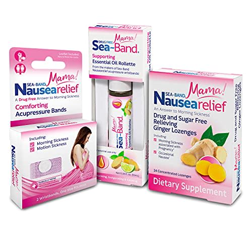 Sea-Band Mama! Nausea Relief Pregnancy Kit with Anti-Nausea Acupressure Bands, Ginger Lozenges & Essential Oil Rollette