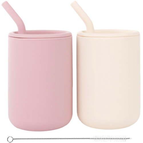 WeeSprout Silicone Baby Cups, 8 oz, Set of 2, with Lids and Soft Straws