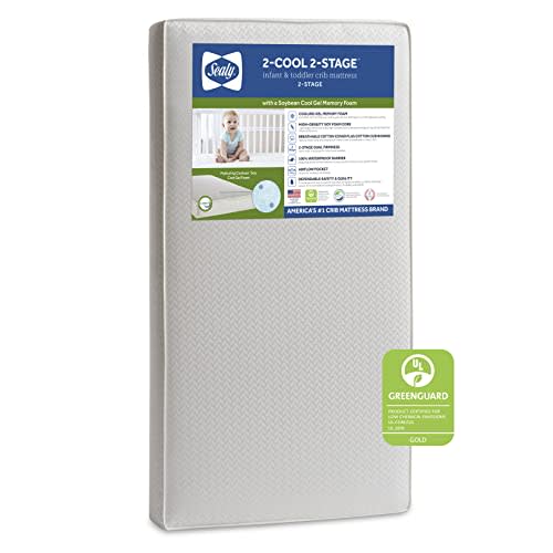 Sealy Baby 2 Cool 2 Stage Breathable Crib Mattress GREENGUARD Gold Certified, Made in USA, Premium Extra Firm Cooling Foam, Toddler Bed Fit, Non Toxic, Safety & Quality Tested, 52x28"