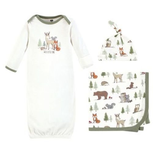 Hudson Baby Infant Boy Gown, Swaddle Blanket And Cap Or Headband, Forest Animals, 0-6 Months