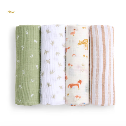 aden + anais sage woodland essentials cotton muslin swaddles 4 pack
