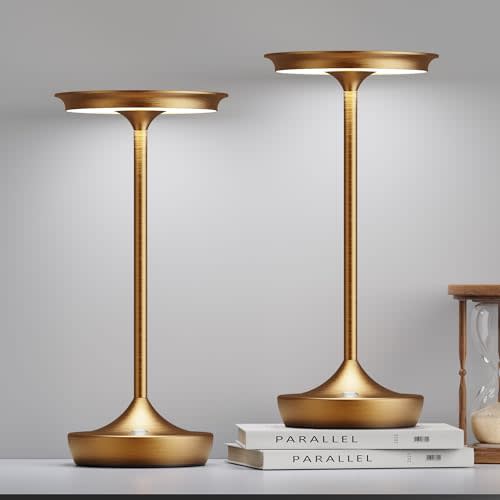 2 Pack LED Rechargeable Cordless Table Lamps, Portable Outdoor Battery Operated 3 Color Stepless Dimming Tables Light with Memory Function for Patio Restaurant Dining Room Bronze