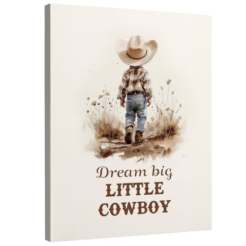 DIENADFX Western Nursery Cowboy Canvas Wall Art Decor, Country Farm Nursery Toddler Boy Room Paintings Wall Decor Decorations, Dream Big Little Cowboy Wall Art Pictures for Boys Room, 11x14 Inches