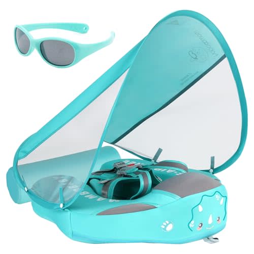 Mambobaby Float with Canopy and Tail New Upgraded Non-Inflatable Baby Pool Float Mambo Float Swim Trainer Solid Infant Swim Float Adjustable Pearl Foam Baby Swim Ring