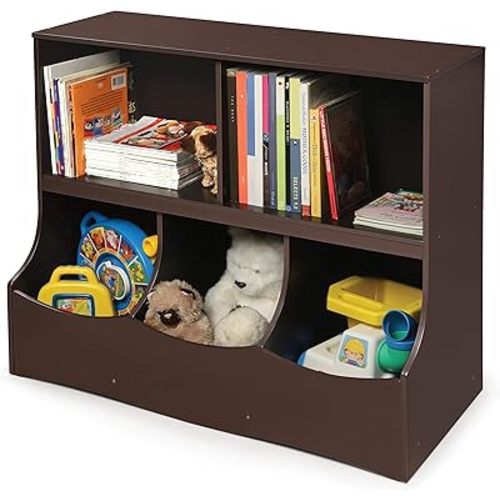 Badger Basket Multi-Bin Toy Storage Organizer and Book Shelf for Kids - Espresso