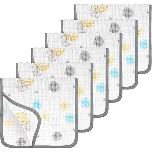 Looxii Muslin Burp Cloths 100% Cotton Muslin Cloths Large 20''x10'' Extra Soft and Absorbent 6 Pack Baby Burping Cloth for Boys and Girls (Fireworks)