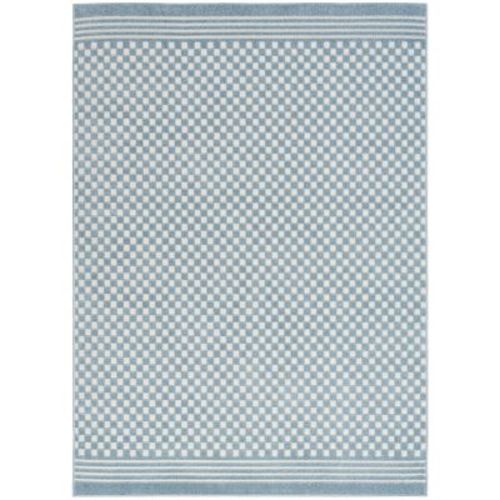 Nourison 5'3"x7' Care Free Checkered Machine Woven Area Rug Blue: Modern Geometric Low Pile Indoor Rug, OEKO-TEX Certified