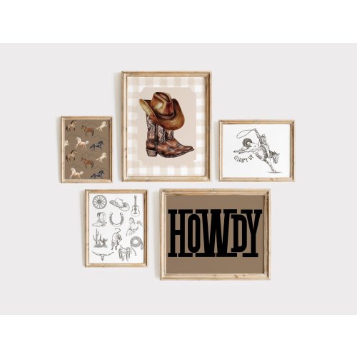 Cowboy Nursery Prints Set of 5 Gallery Wall Art | Boys Neutral Western Nursery Decor | HOWDY Western | Decor Rodeo Baby Printable Wall Art