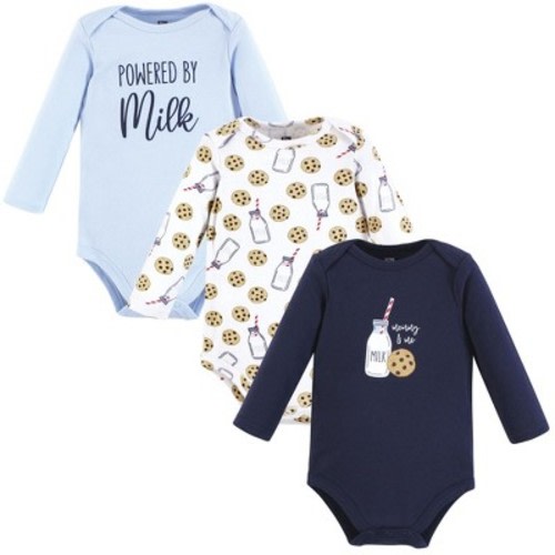 Hudson Baby Cotton Long-Sleeve Bodysuits, Navy Milk And Cookie, 0-3 Months