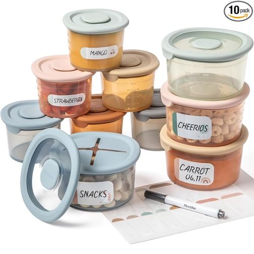 Moonkie Silicone Baby Food Containers | 8oz/4 oz Baby Food Storage Jars with Airtight Lids and A Snack Cup Lid | Freezer,Microwave and Dishwasher Safe, Reusable Baby Food Jars for Infant & Toddler