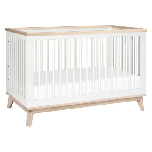 Babyletto Scoot 3-in-1 Convertible Crib with Toddler Bed Conversion Kit - White and Washed Natural