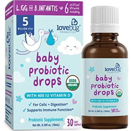 Lovebug Award Winning USDA Organic Probiotic for Infants & Babies | Helps with Colic, Reflux, Diarrhea, Constipation & Gas | Multi-Strain 5 Billion CFU | Liquid Drops | Ages 0-24 Months