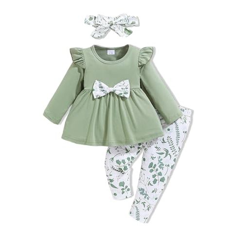 Doresbebe Baby Girl Clothes Toddler Girl Outfits Infant Girl Summer Clothes for Girl Ruffle Shirt Pants+Cute Headband 3PCS