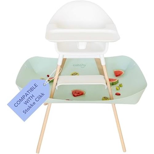 CATCHY -Food Catcher-Compatible with Stokke Clikk High Chair +11 Other High Chairs-Highchair Sold Separately-Baby & Toddler Food & Mess Catcher-Premium Linen Inspired -Under High Chair Accessory