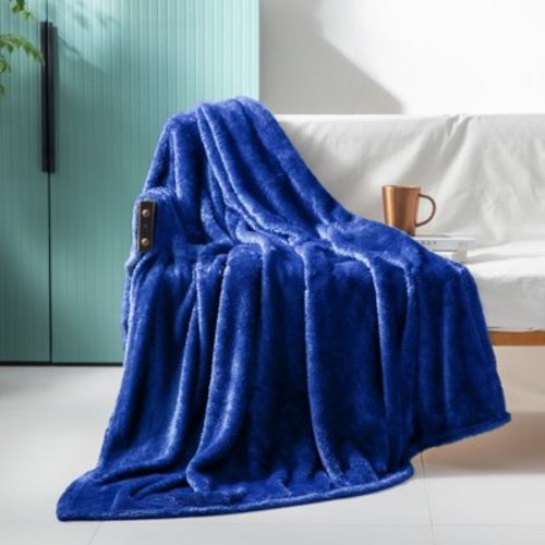 Exclusivo Mezcla Plush Fuzzy Large Fleece Throw Blanket (50" x 70", Cobalt Blue)- Soft, Warm and Lightweight